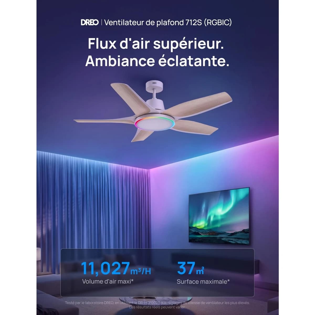DREO Ceiling Fan Profil Bas RGB 132cm
